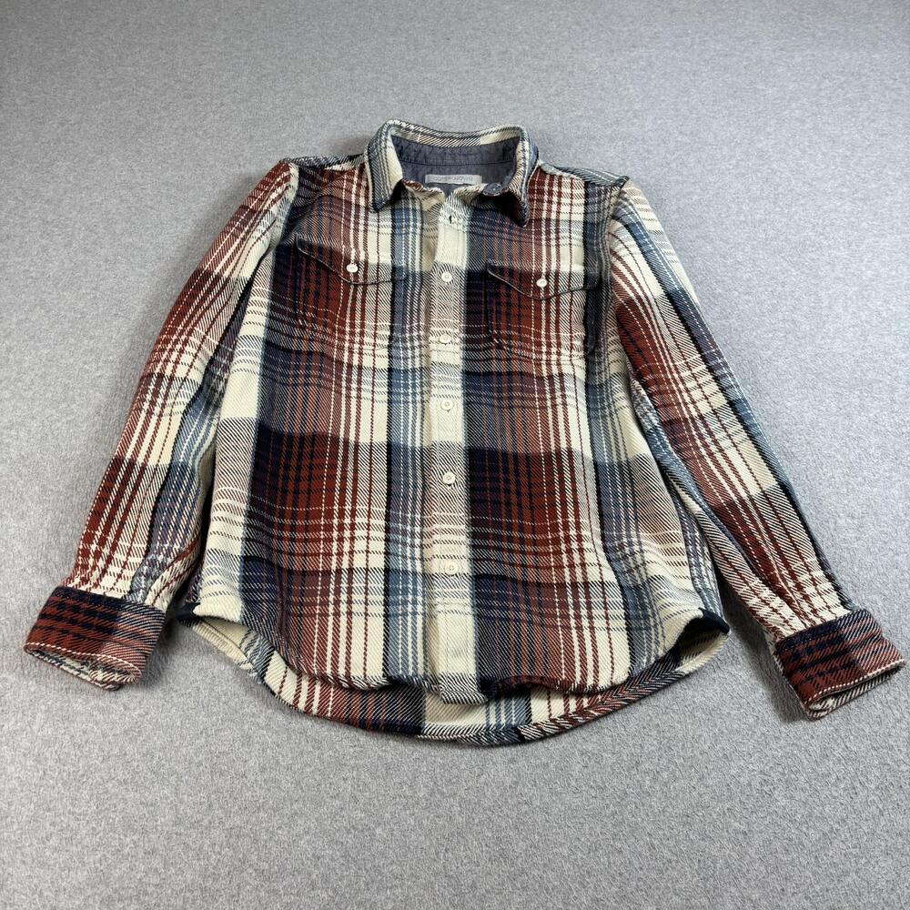 Outerknown Shirt Mens Small Beige Plaid Flannel Organic Cotton Heritage Outdoors